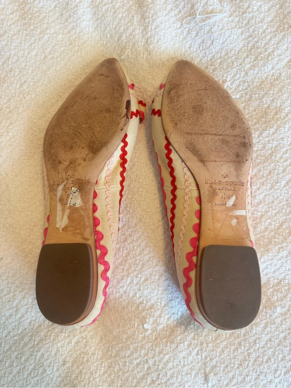 kate spade Cream Pointed-Toe Flats with Pink Trim